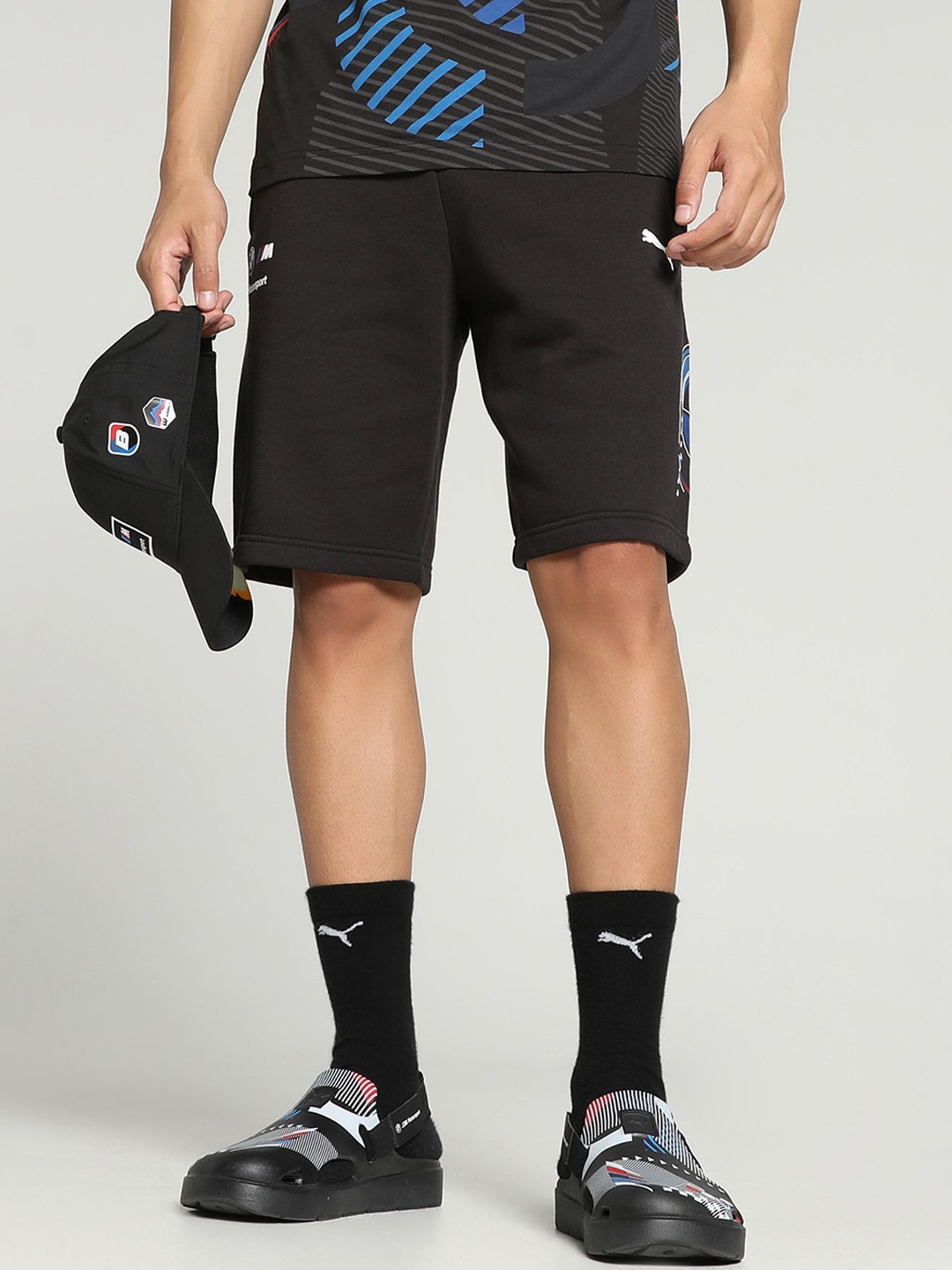 PUMA Motorsport BMW M Men Mid-Rise Cotton Sports Shorts, Black