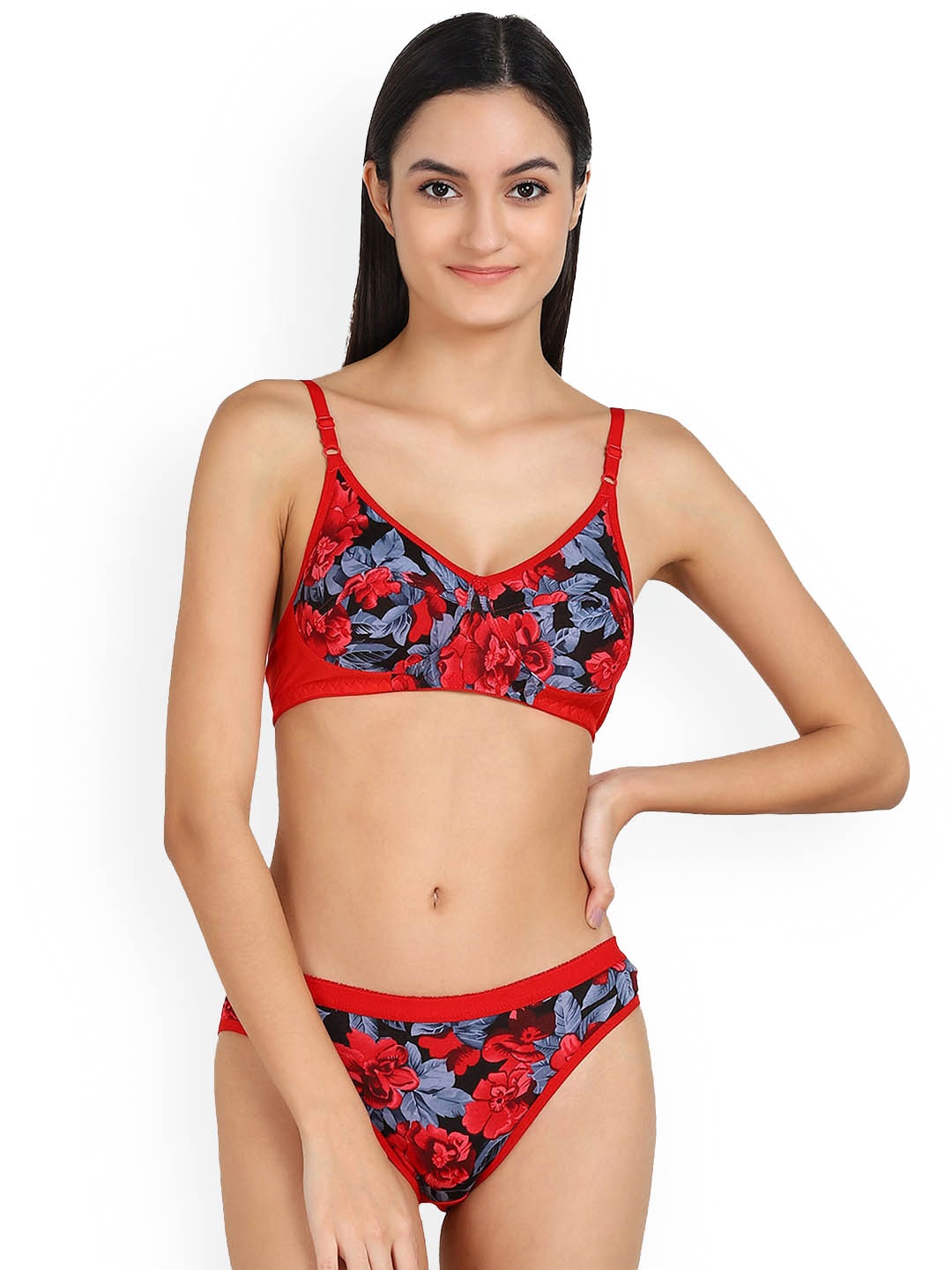PIBU Printed Cotton Lingerie Set, Red