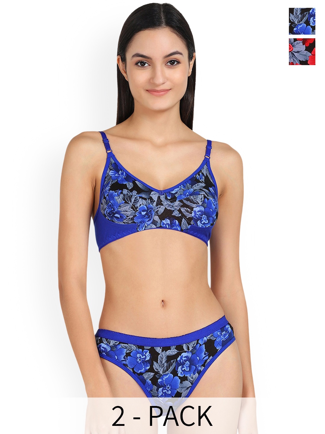 

PIBU Pack Of 2 Printed Cotton Lingerie Set, Blue