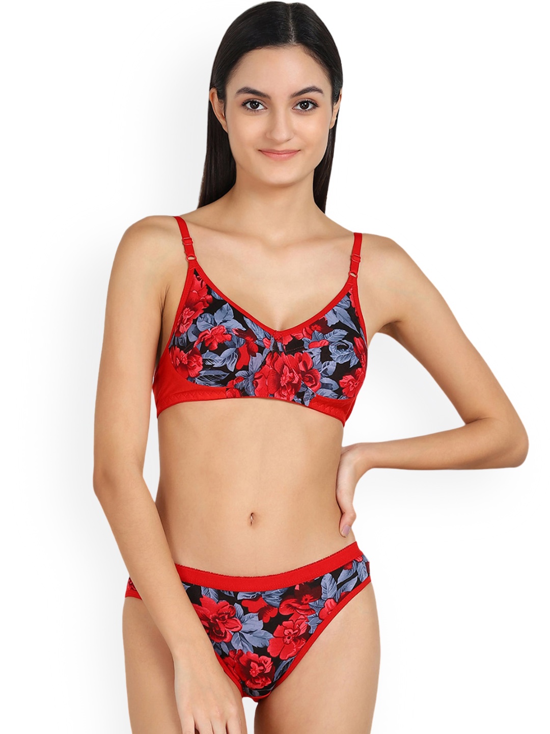 

PIBU Printed Cotton Lingerie Set, Red