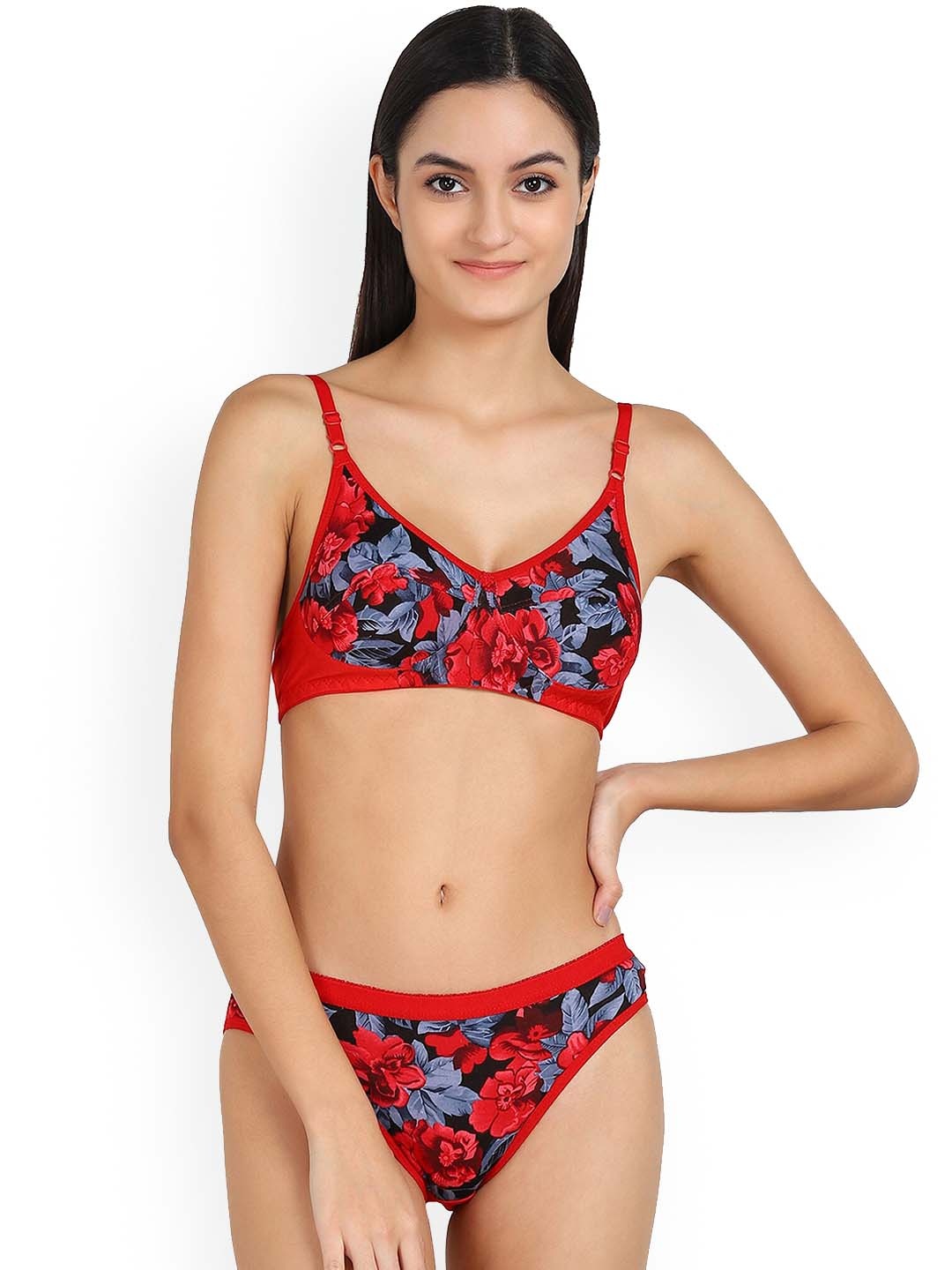 

PIBU Printed Cotton Lingerie Set, Red