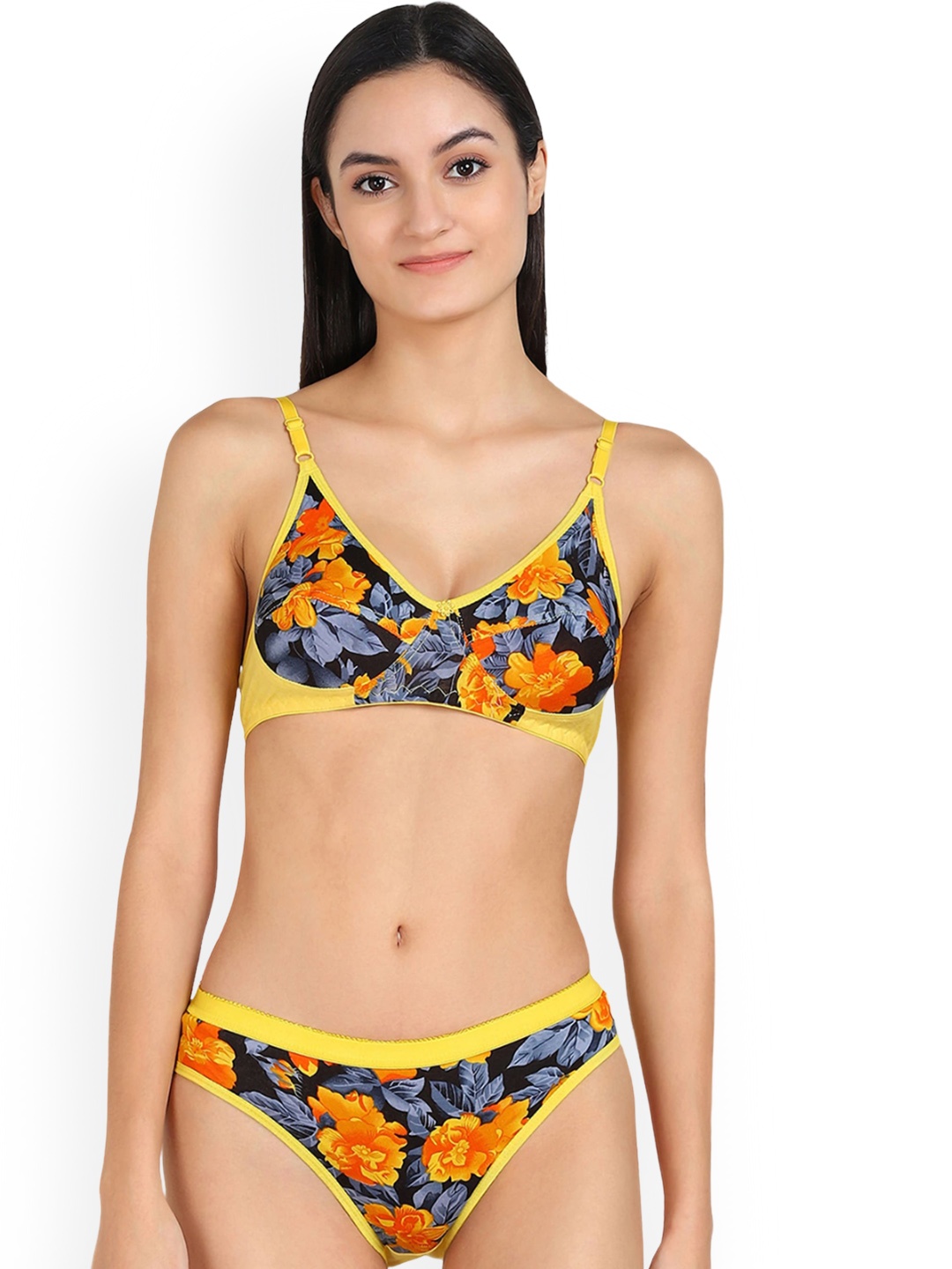 PIBU Printed Cotton Lingerie Set, Yellow