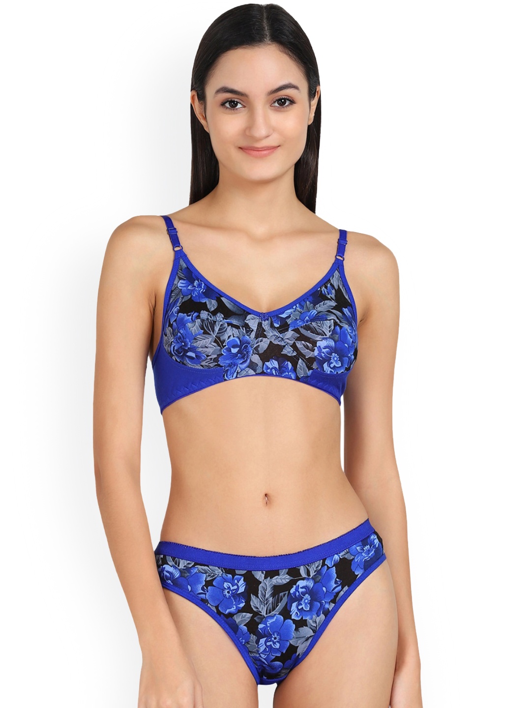 PIBU Printed Cotton Lingerie Set, Blue