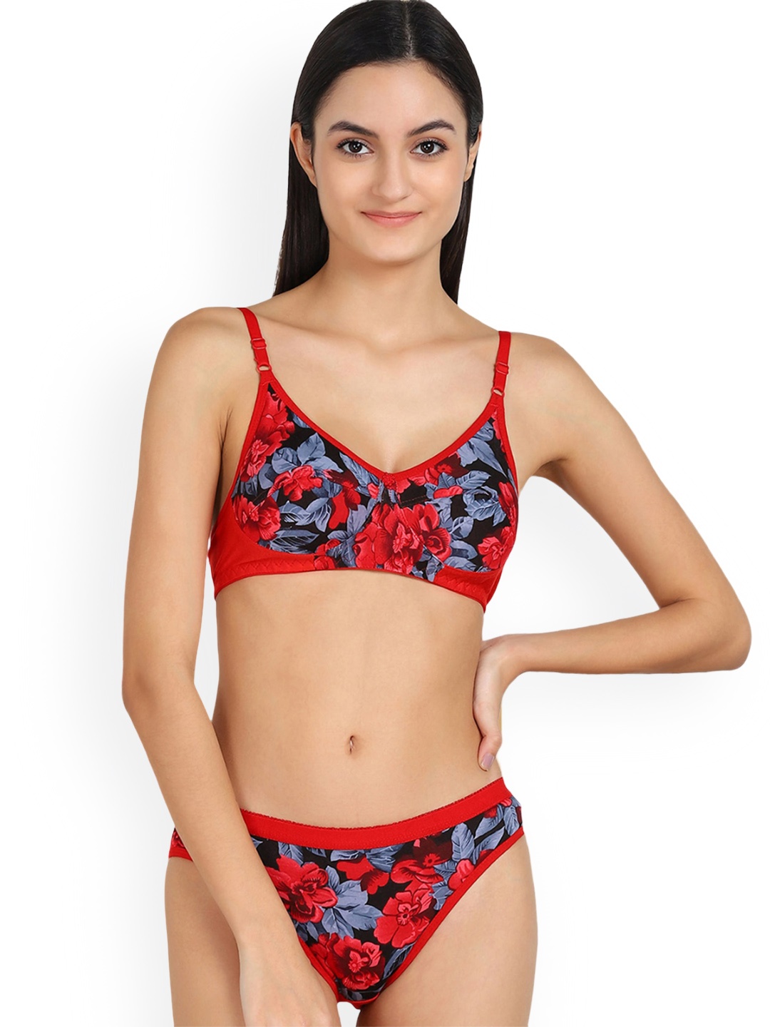 

PIBU Printed Cotton Lingerie Set, Red