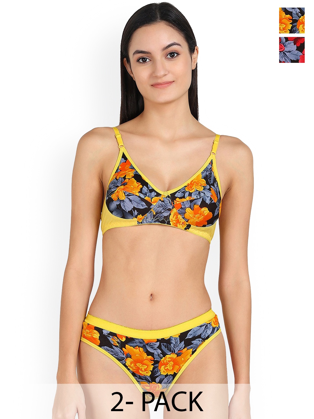 

PIBU Pack Of 2 Printed Cotton Lingerie Set, Yellow