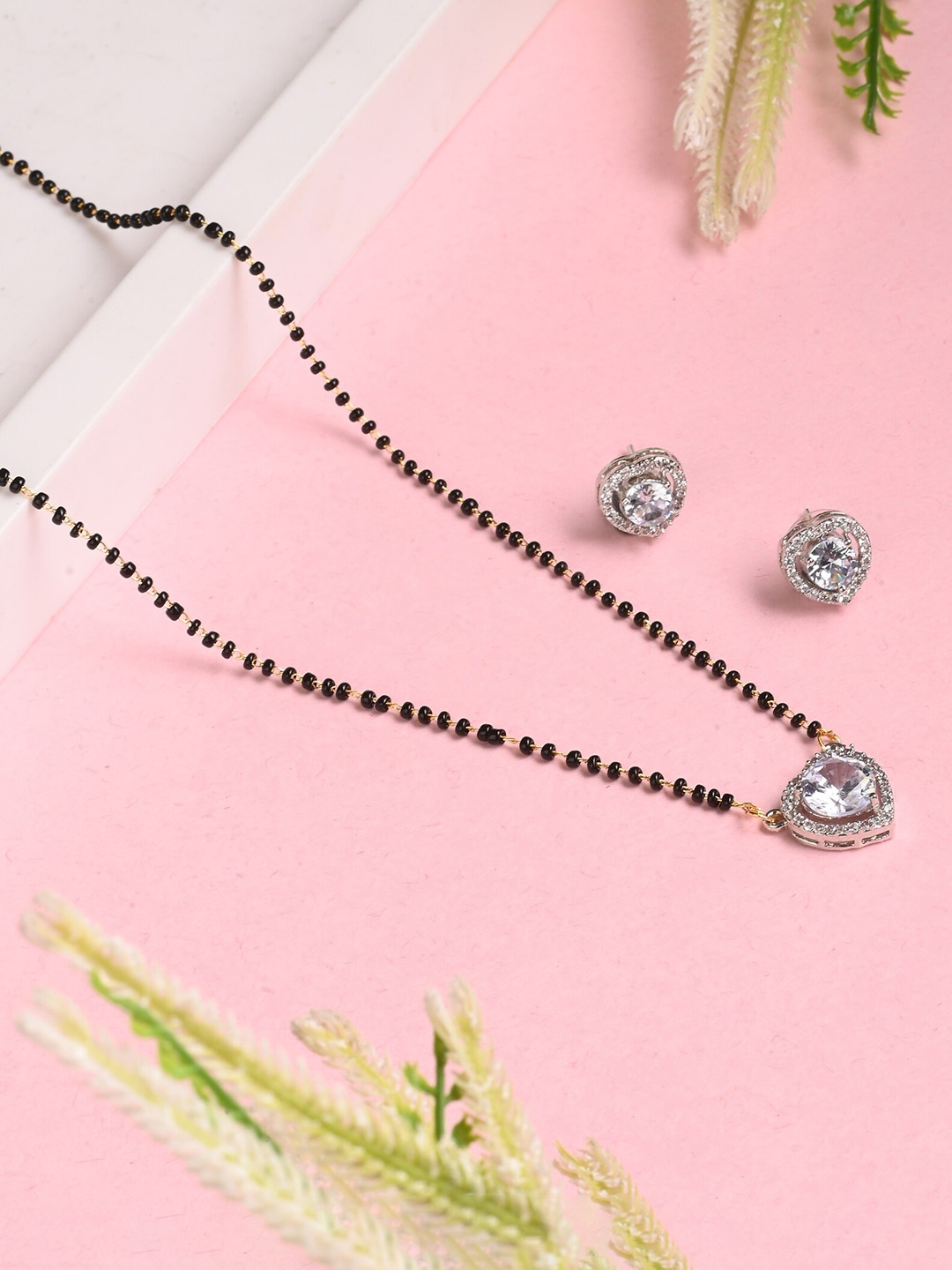 

AanyaCentric Gold-Plated American Diamond Mangalsutra With Earrings