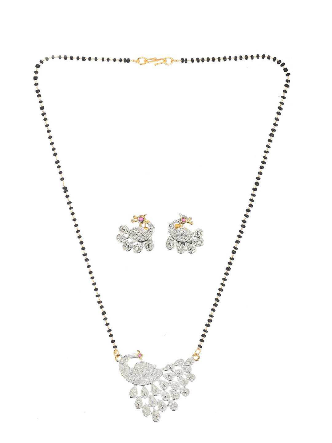 

AanyaCentric Gold-Plated American Diamond Mangalsutra With Earrings