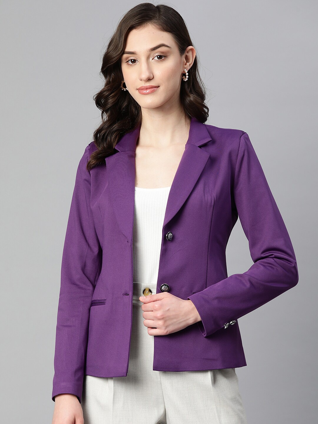 

WESTCLO Slim-Fit Notched Lapel Collar Single-Breasted Casual Blazer, Purple