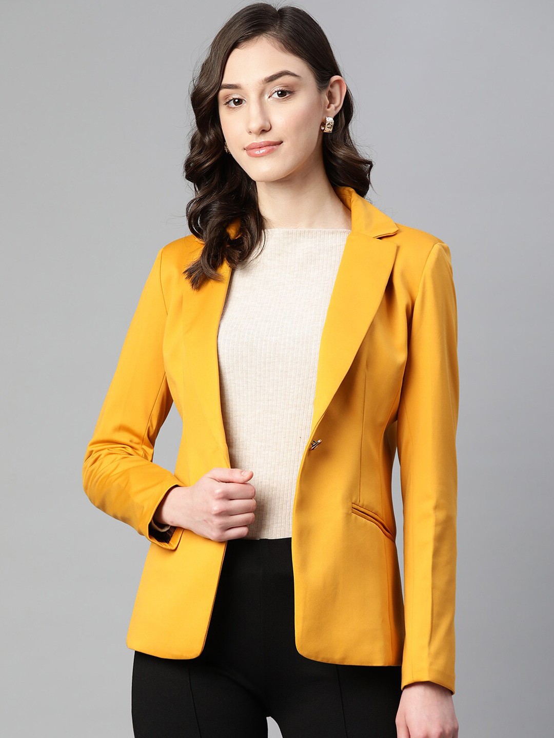 

WESTCLO Slim-Fit Notched Lapel Collar Single-Breasted Casual Blazer, Yellow