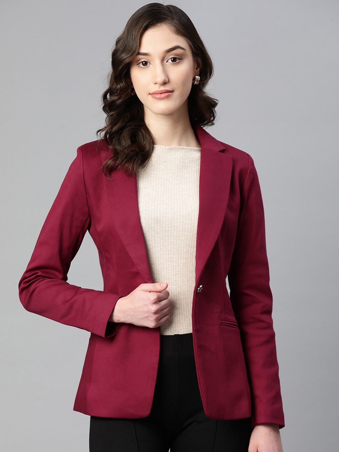 

WESTCLO Slim-Fit Notched Lapel Collar Single-Breasted Casual Blazer, Maroon