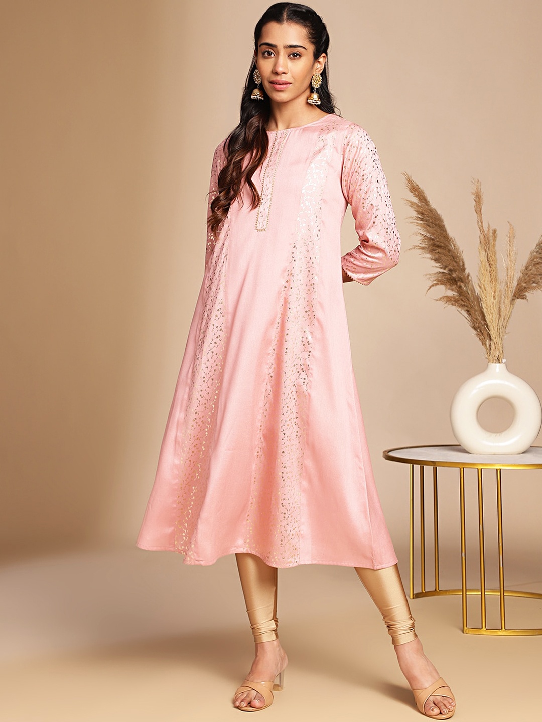 

KALINI Floral Printed Gotta Patti Crepe Silk Kurta, Pink