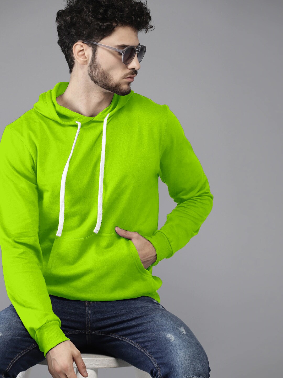 

BAESD Hooded Pullover Cotton Sweatshirt, Fluorescent green