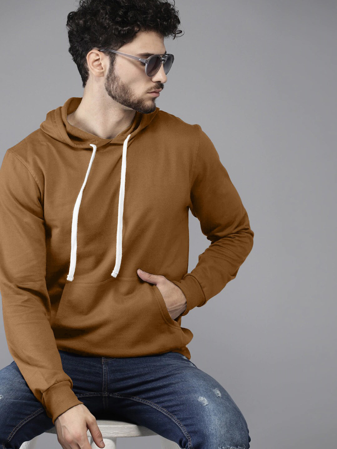 

BAESD Hooded Neck Long Sleeves Cotton Pullover Sweatshirt, Brown