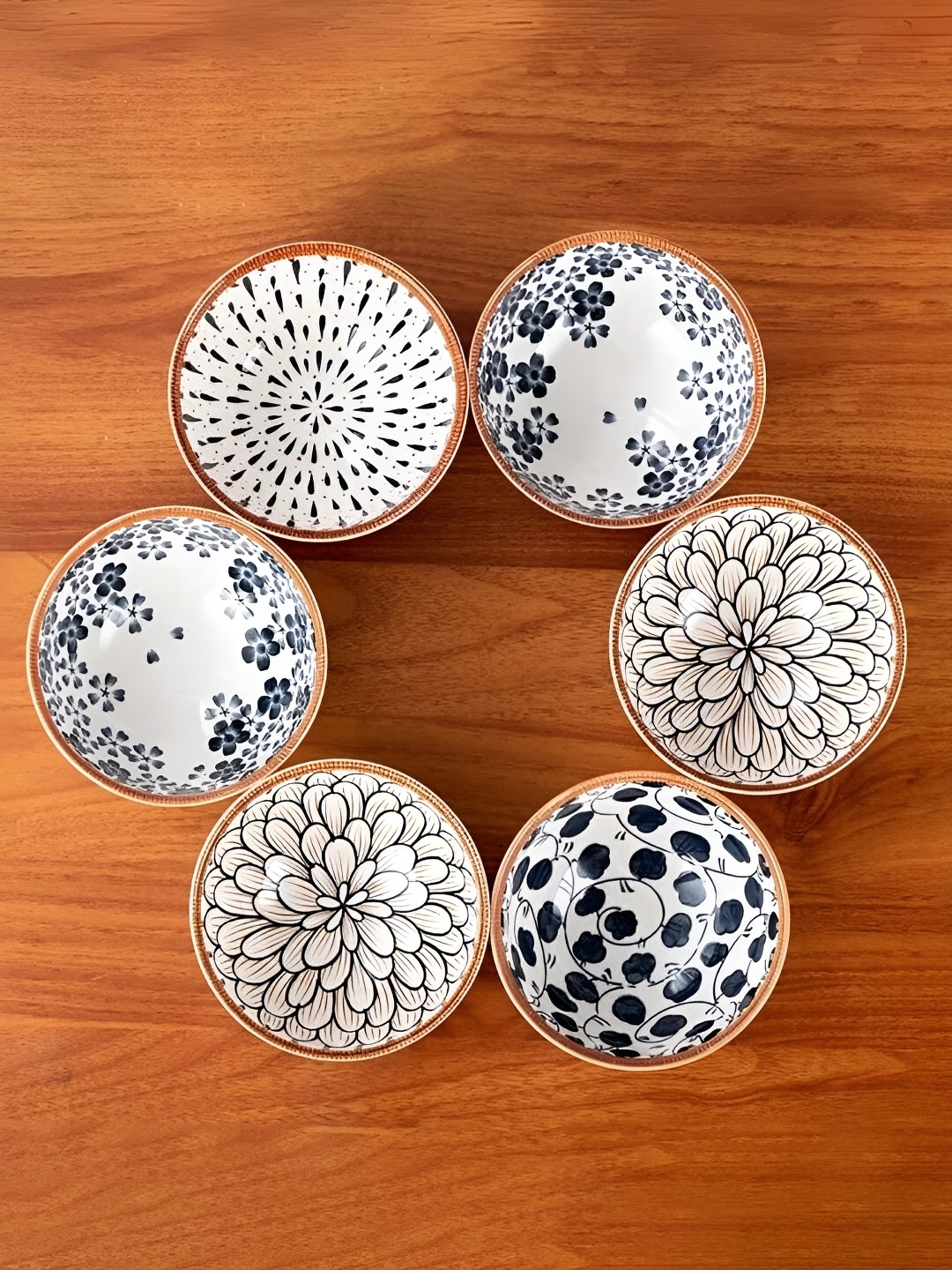 

UniKart White & Blue 6 Pieces Floral Printed Porcelain Glossy Bowls