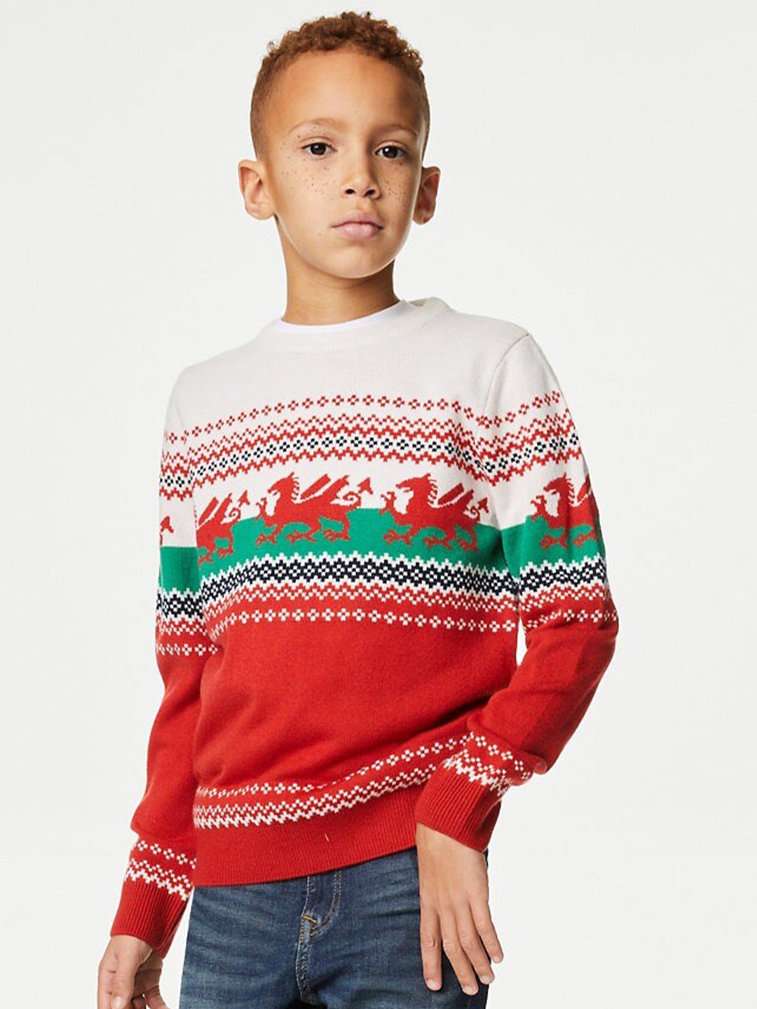 

Marks & Spencer Boys Round Neck Acrylic Pullover, White