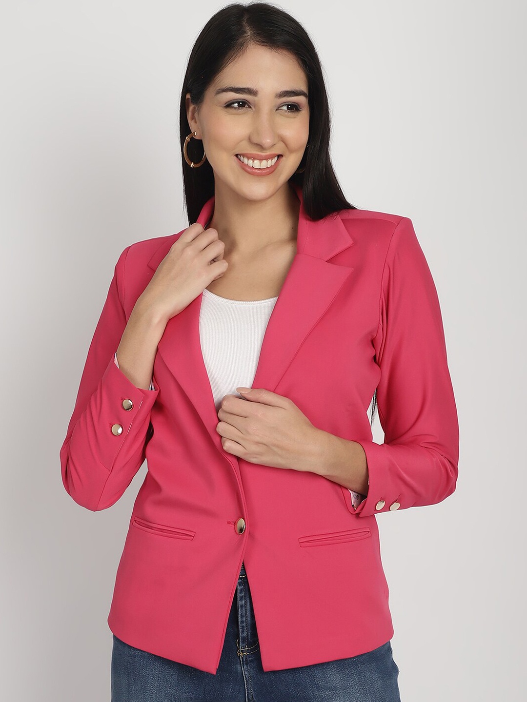 

WESTCLO Slim-Fit Notched Lapel Collar Single-Breasted Casual Blazer, Pink