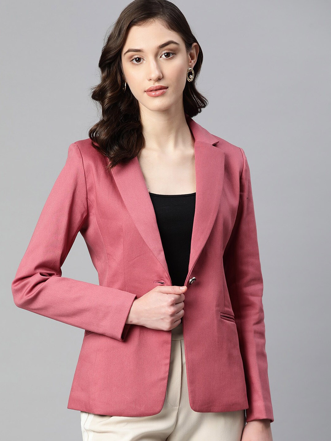 

WESTCLO Slim-Fit Notched Lapel Collar Single-Breasted Casual Blazer, Pink