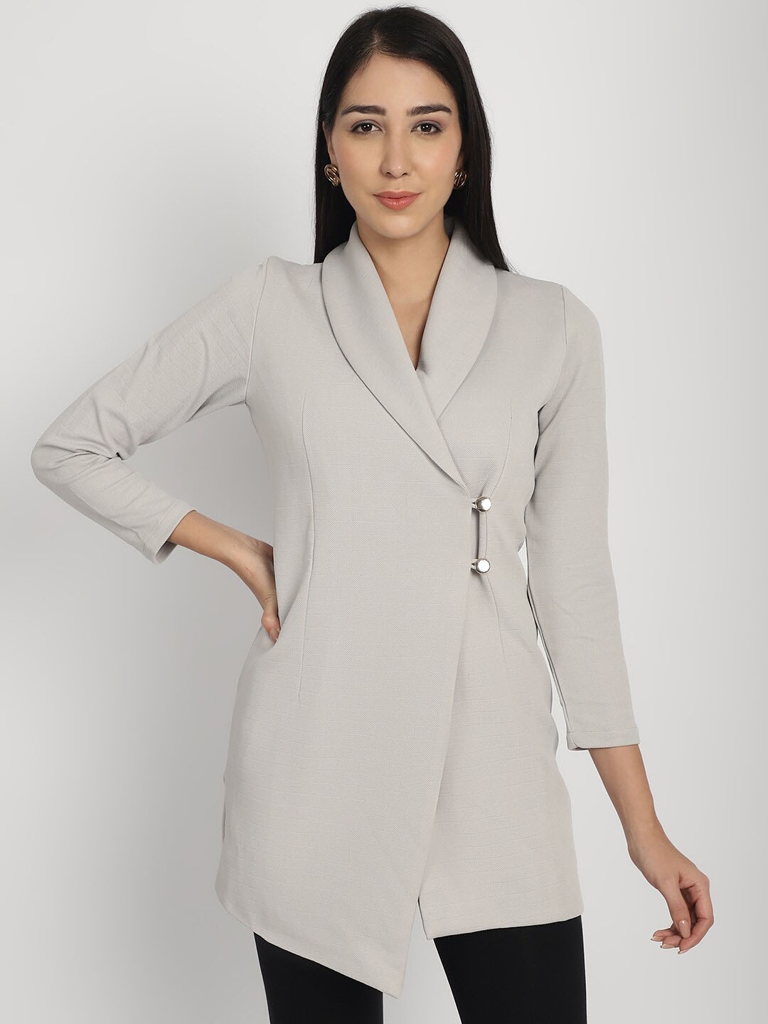 

WESTCLO Shawl Collar Single-Breasted Blazer, Grey