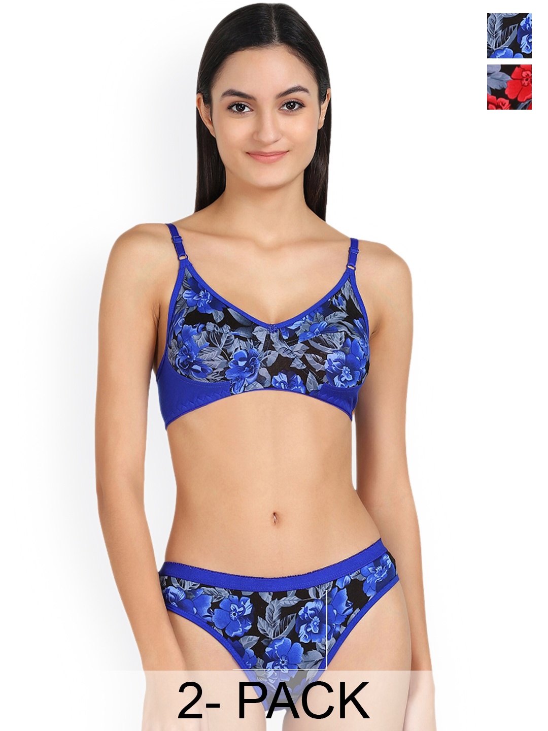 

Aamarsh Pack of 2 Floral Printed Cotton Brief Lingerie Set, Blue