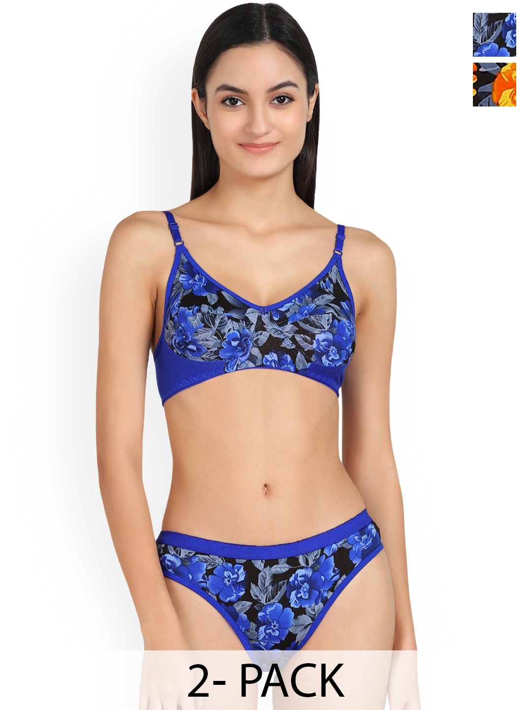 

Aamarsh Pack of 2 Floral Printed Cotton Brief Lingerie Set, Blue