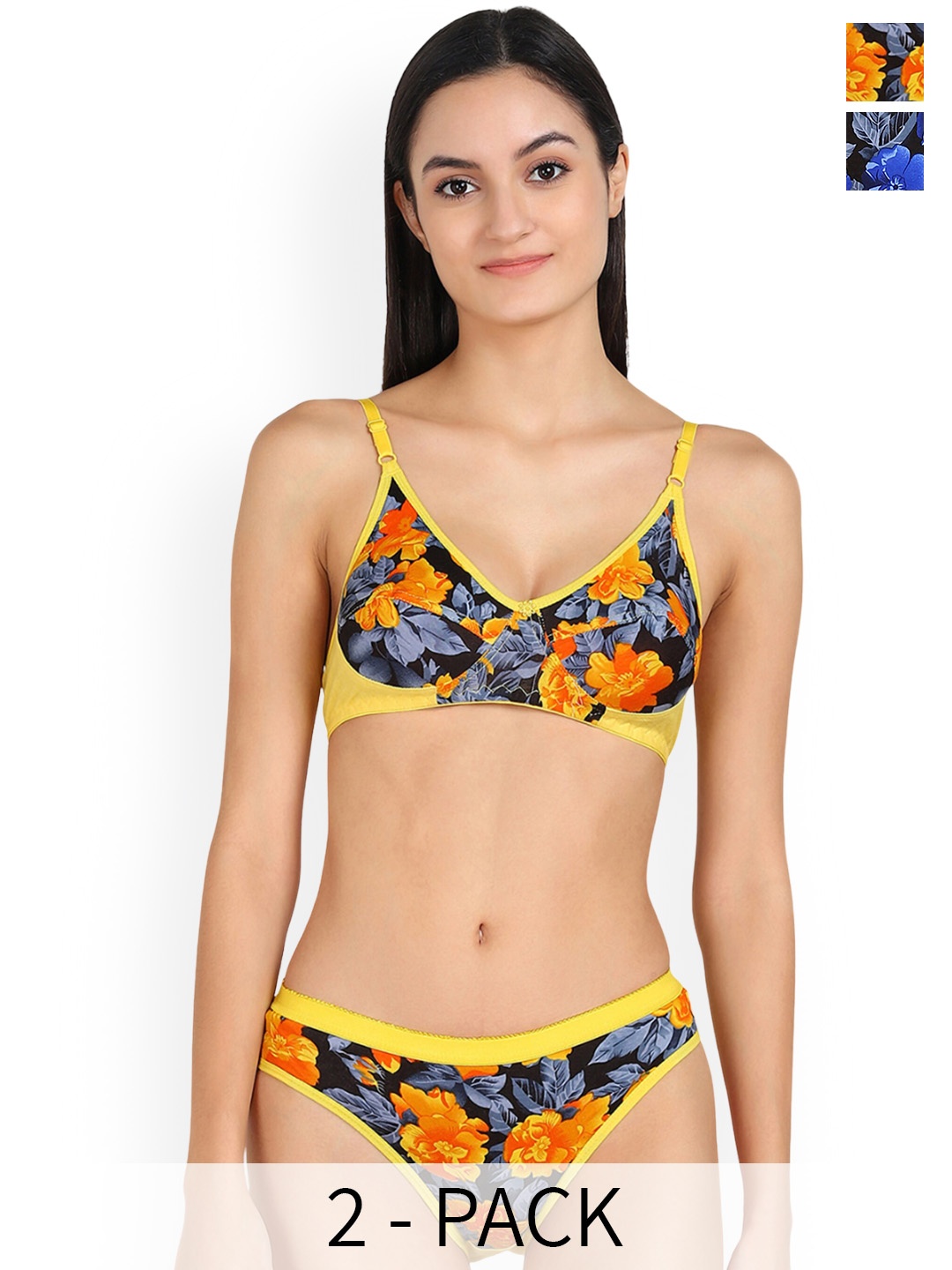 

Aamarsh Pack of 2 Floral Printed Cotton Brief Lingerie Set, Yellow