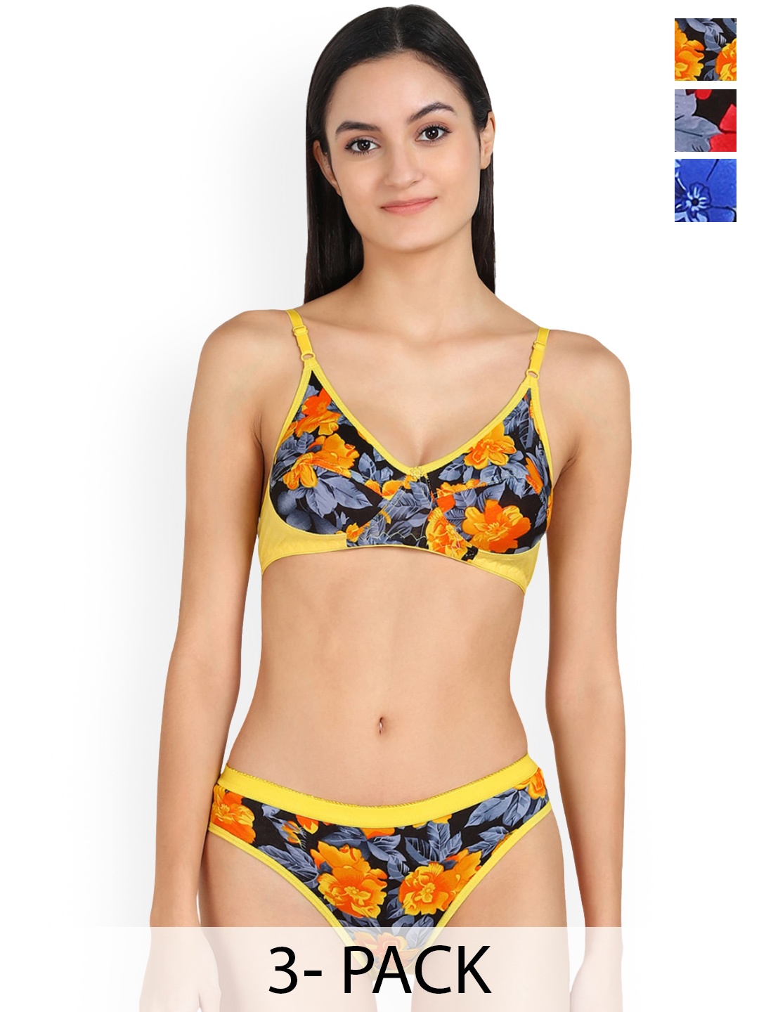 

Aamarsh Pack of 3 Floral Printed Cotton Brief Lingerie Set, Yellow