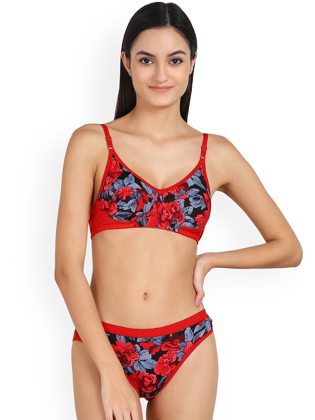

Aamarsh Floral Printed Cotton Briefs Lingerie Set, Black
