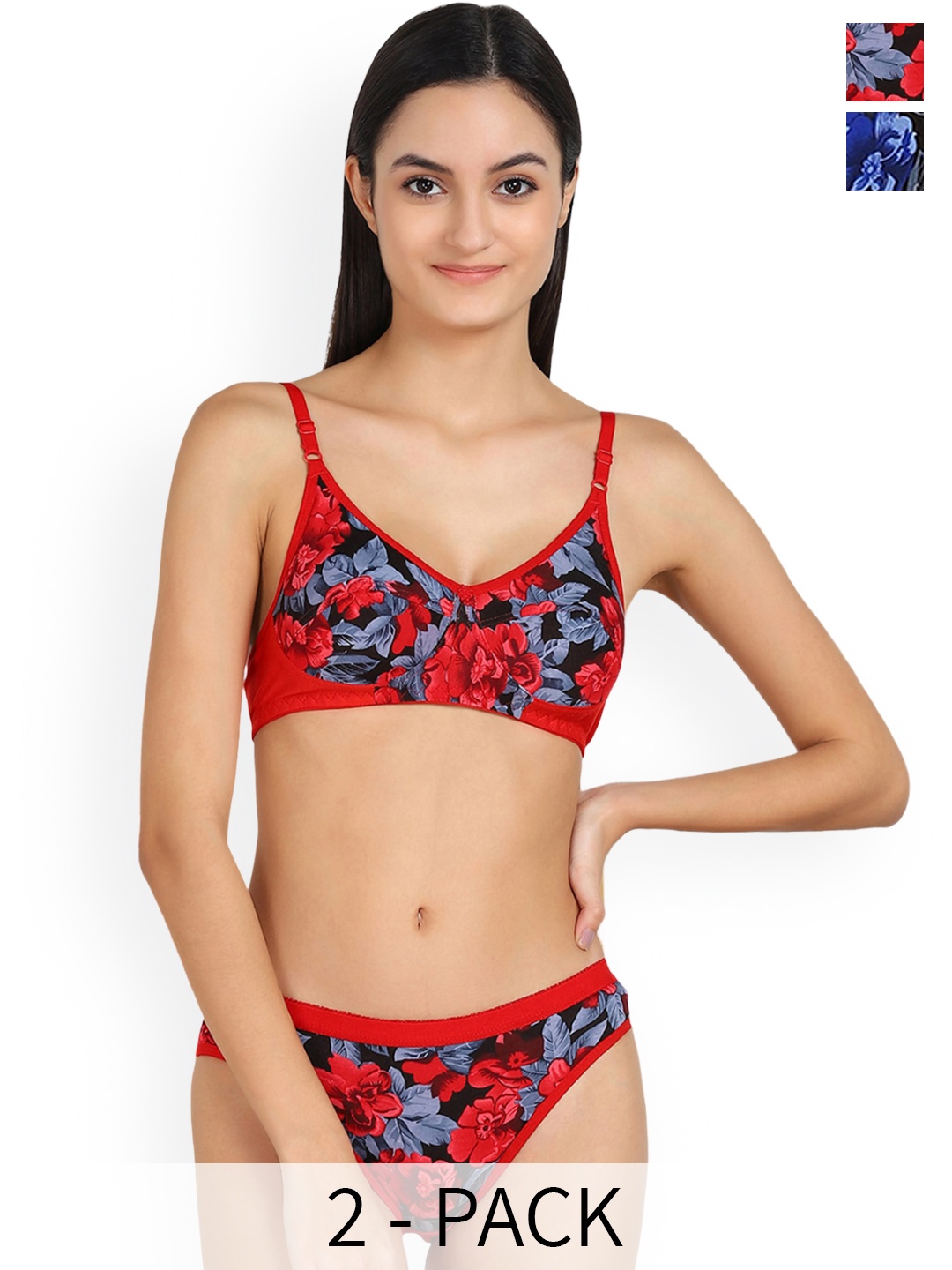 

Aamarsh Pack Of 2 Floral Printed Cotton Briefs Lingerie Set, Red