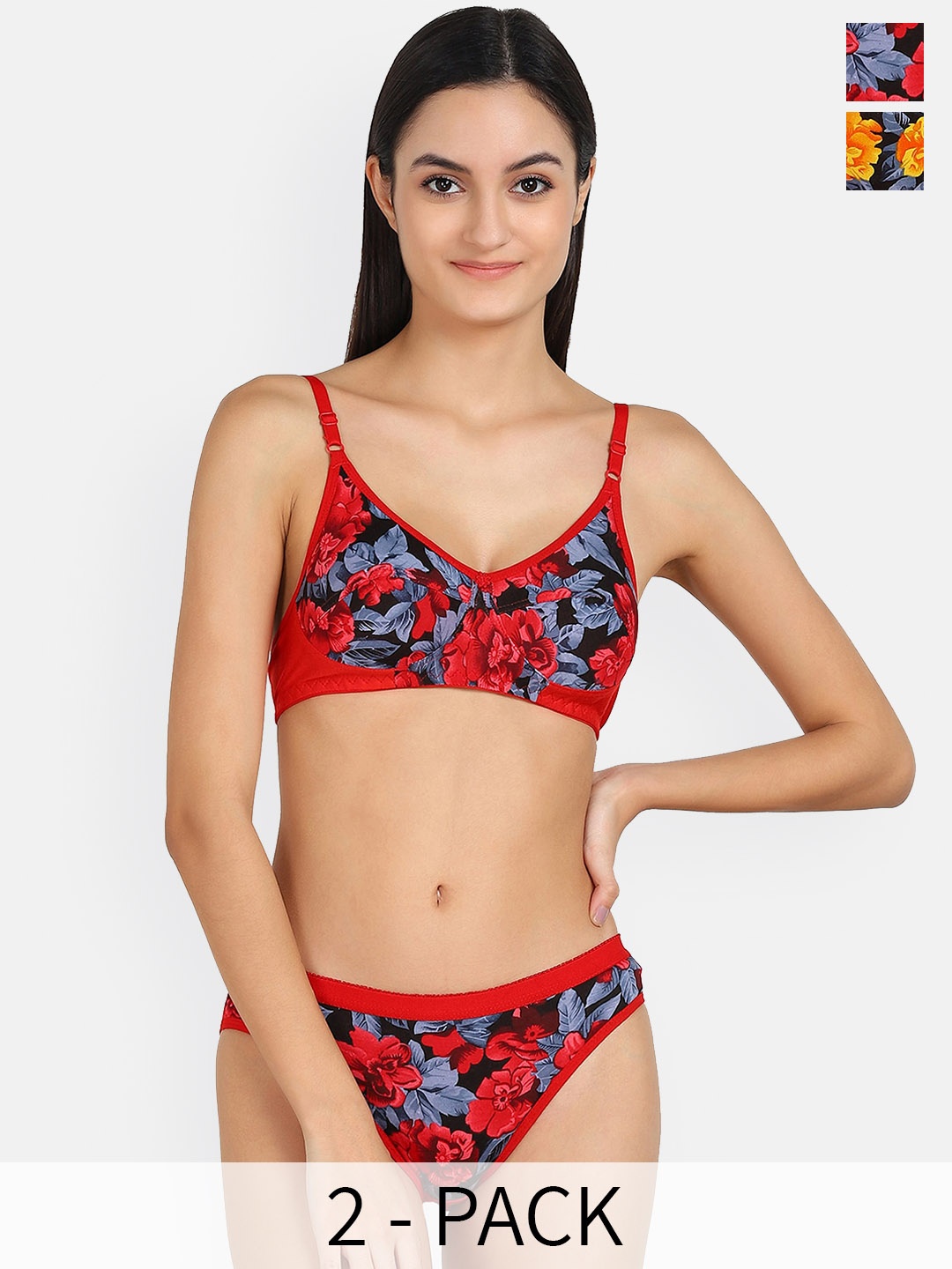 

Aamarsh Pack Of 2 Floral Printed Cotton Briefs Lingerie Set, Red