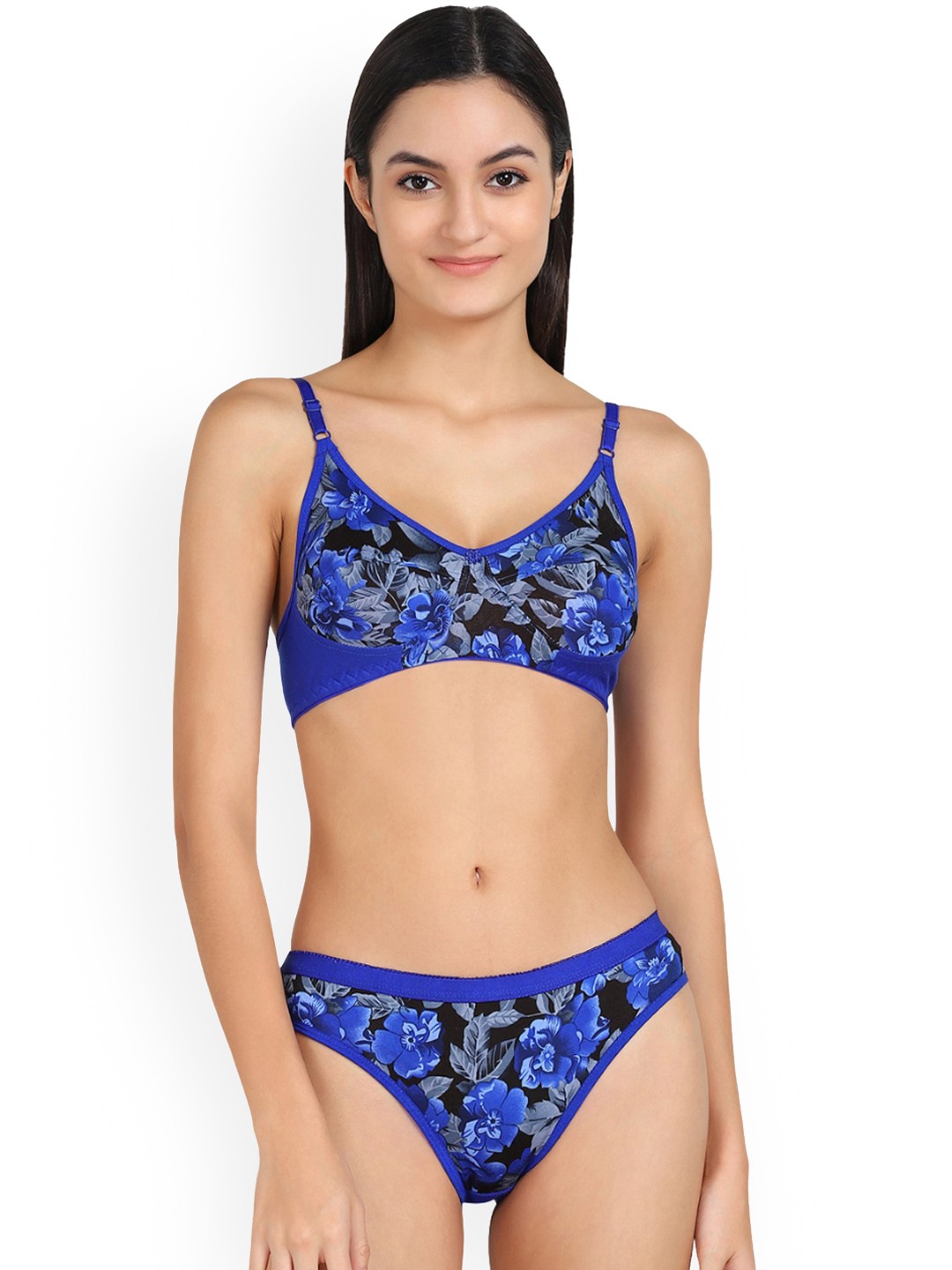 

Aamarsh Floral Printed Cotton Briefs Lingerie Set, Black