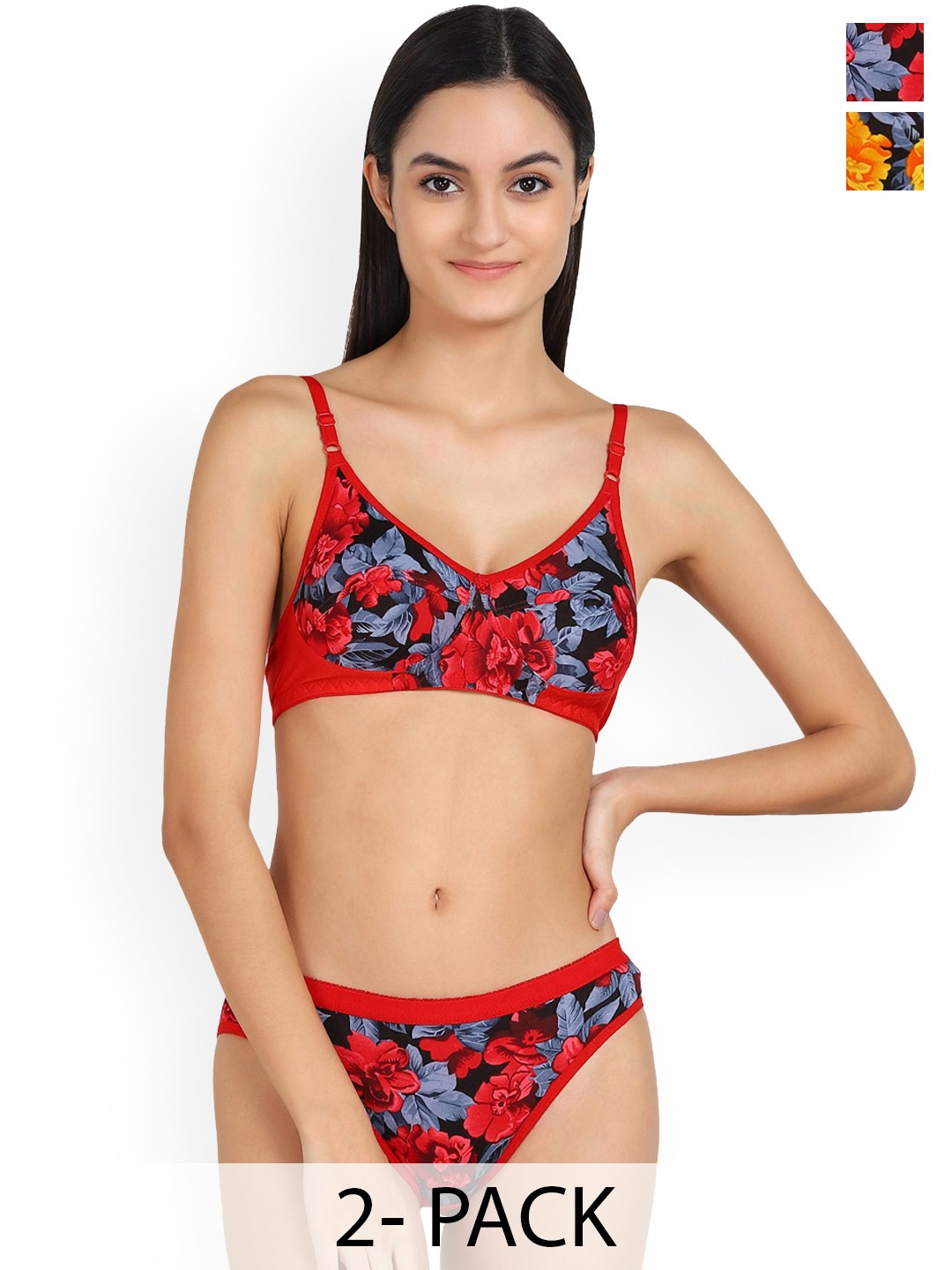 

Aamarsh Pack Of 2 Floral Printed Cotton Briefs Lingerie Set, Red
