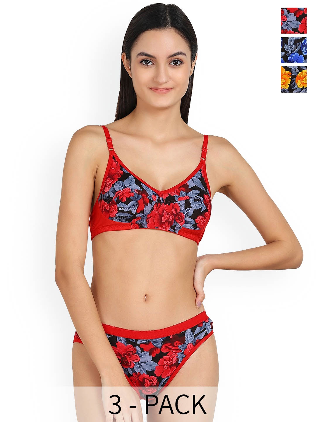 

Aamarsh Pack Of 3 Floral Printed Cotton Briefs Lingerie Set, Red