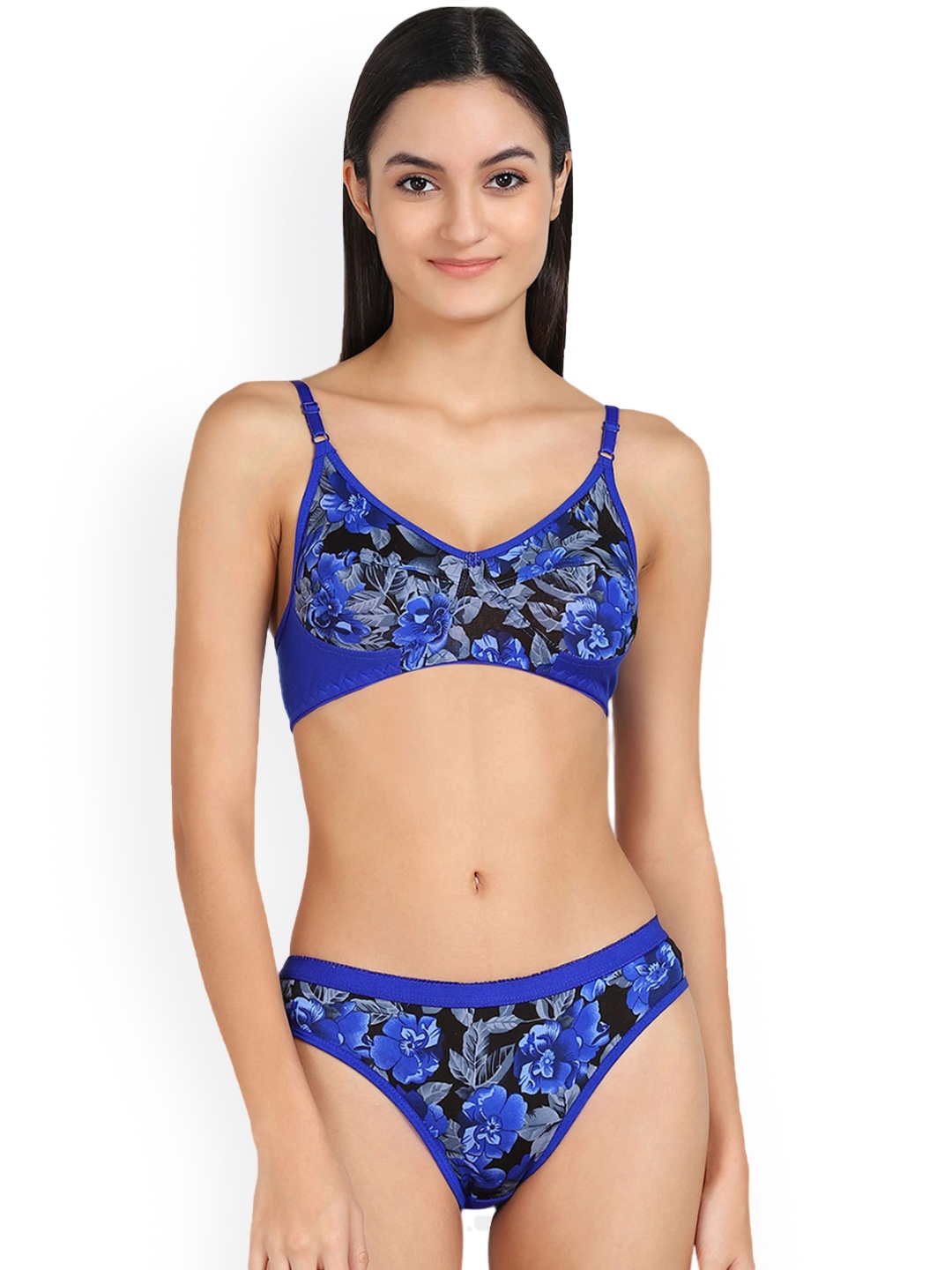 

Aamarsh Floral Printed Cotton Briefs Lingerie Set, Black