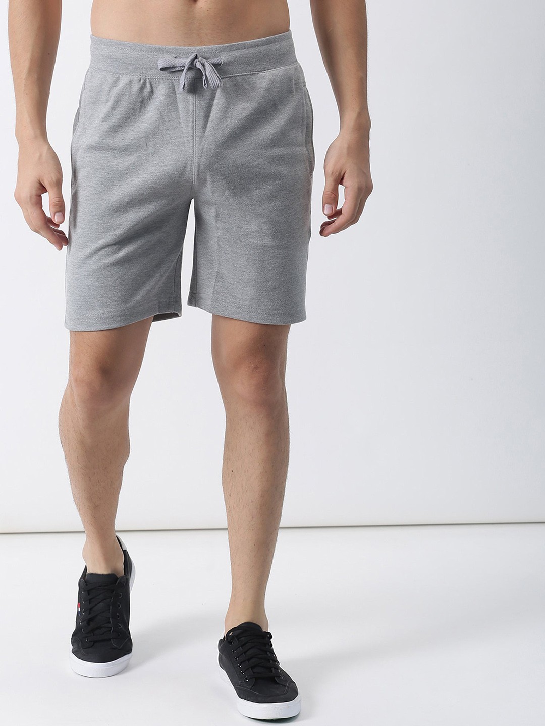 

Red Flame Men Mid Rise Regular Shorts, Grey melange