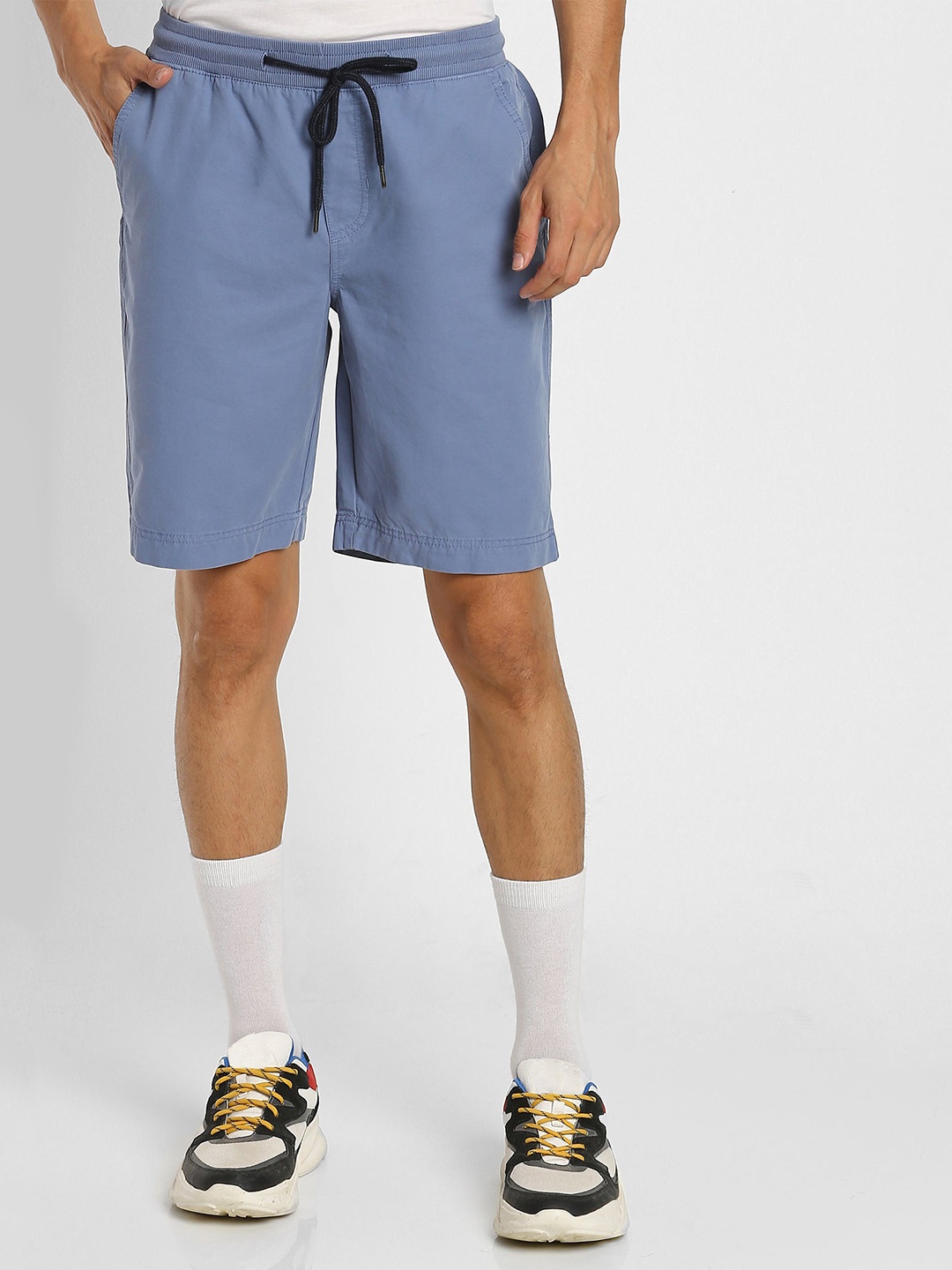 

Red Flame Men Mid Rise Pure Cotton Shorts, Blue