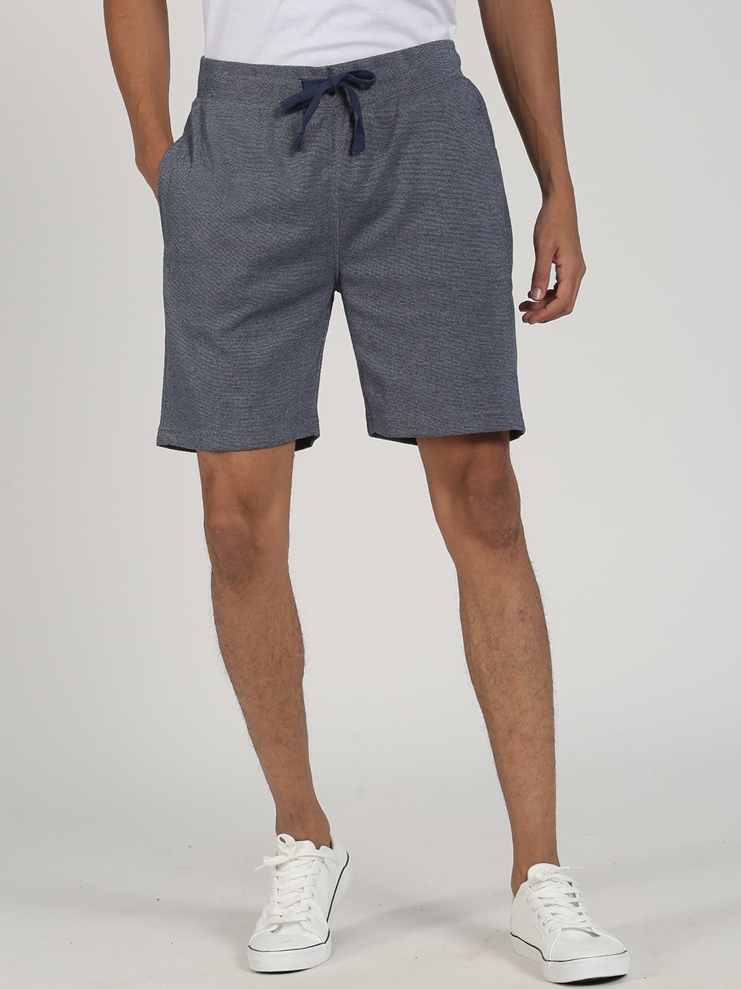 Red Flame Men Mid Rise Regular Shorts, Navy blue