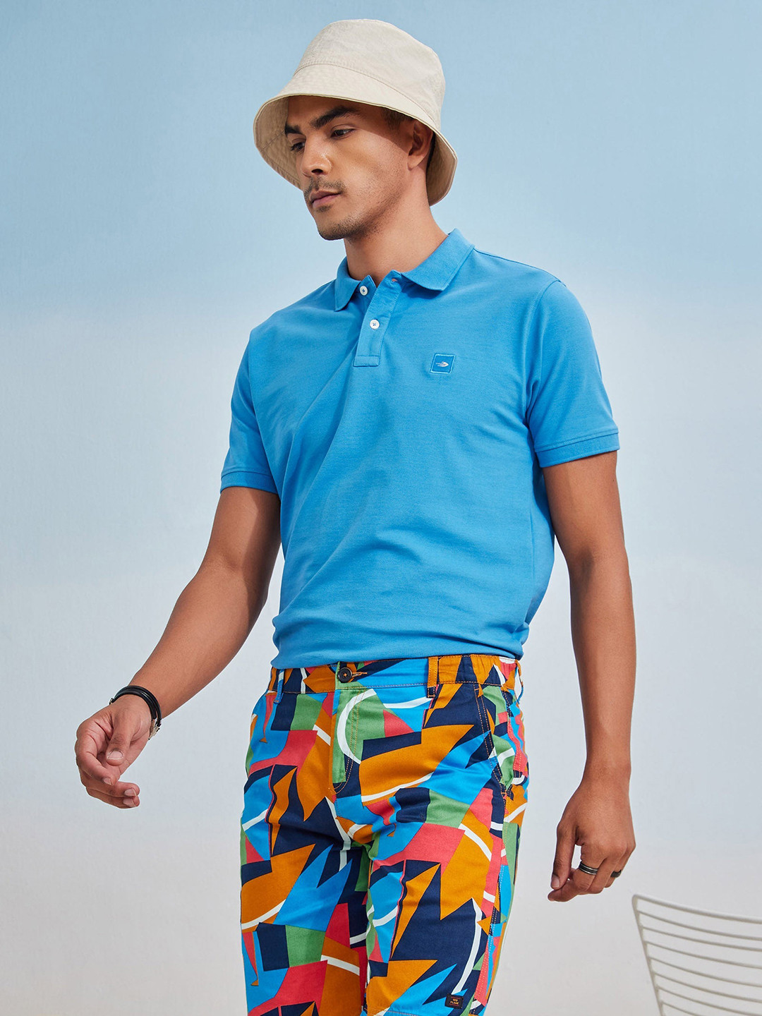 

Red Flame Men Geometric Printed Pure Cotton Shorts, Blue