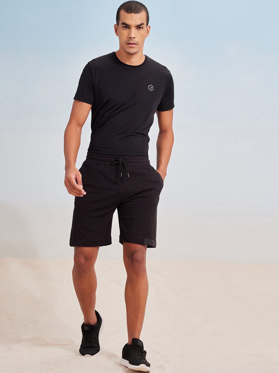 Red Flame Men Pure Cotton Shorts, Black