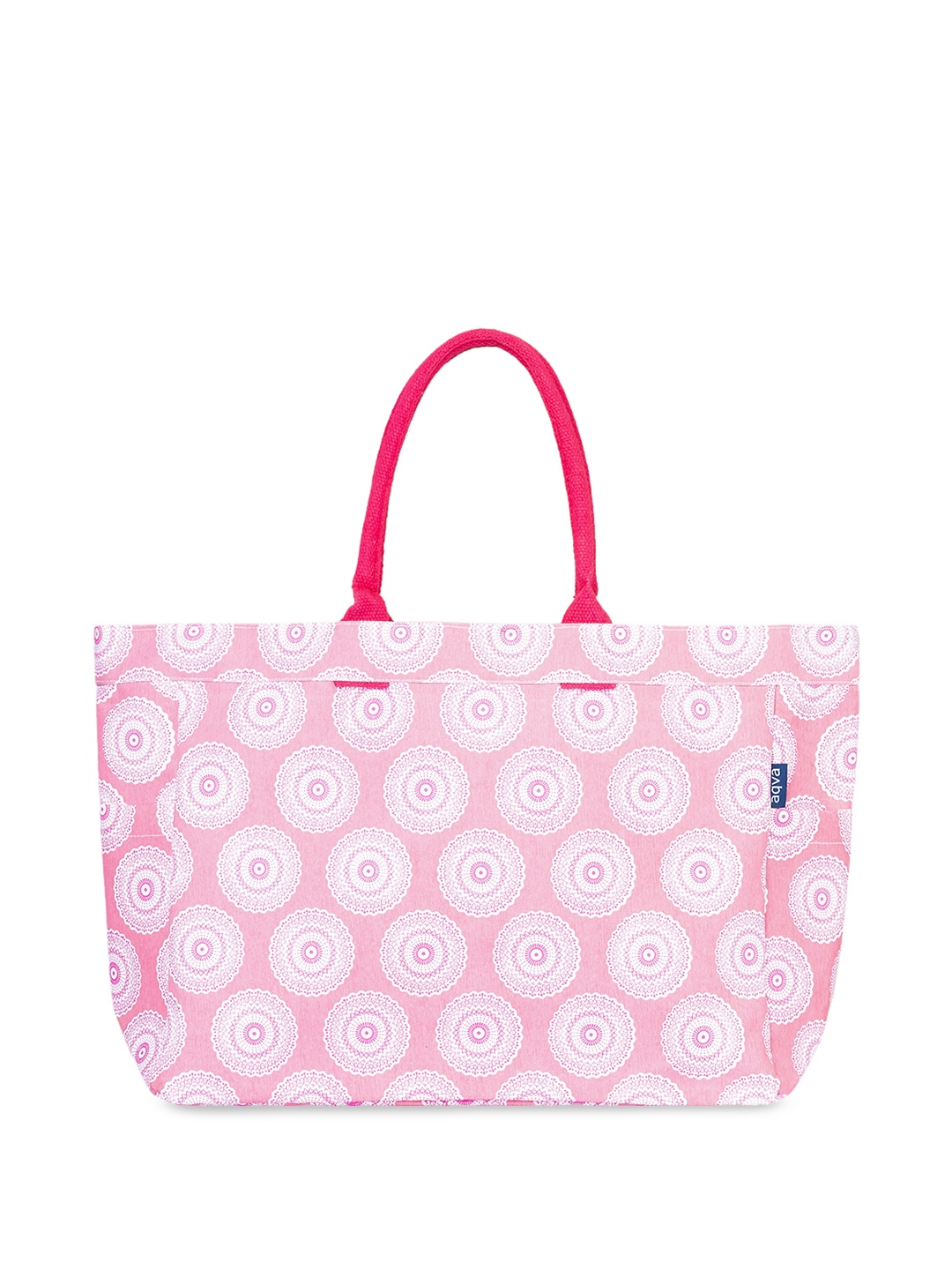 

AQVA Ethnic Motif Printed Shopper Cotton Canvas Tote Bag, Pink