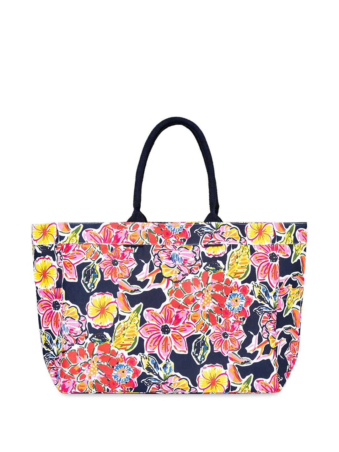 

AQVA Floral Printed Shopper Canvas Tote Bag, Navy blue