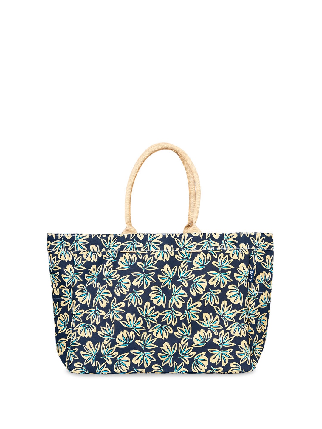 

AQVA Floral Printed Structured Canvas Tote Bag, Blue