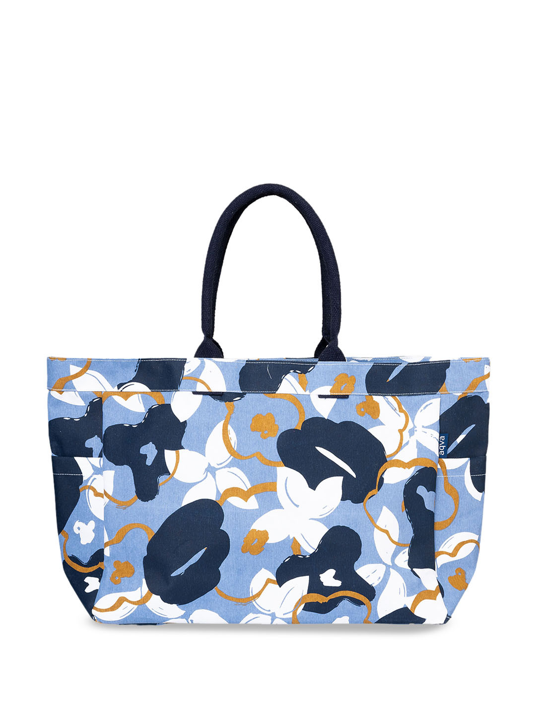 

AQVA Floral Printed Structured Canvas Tote Bag, Blue