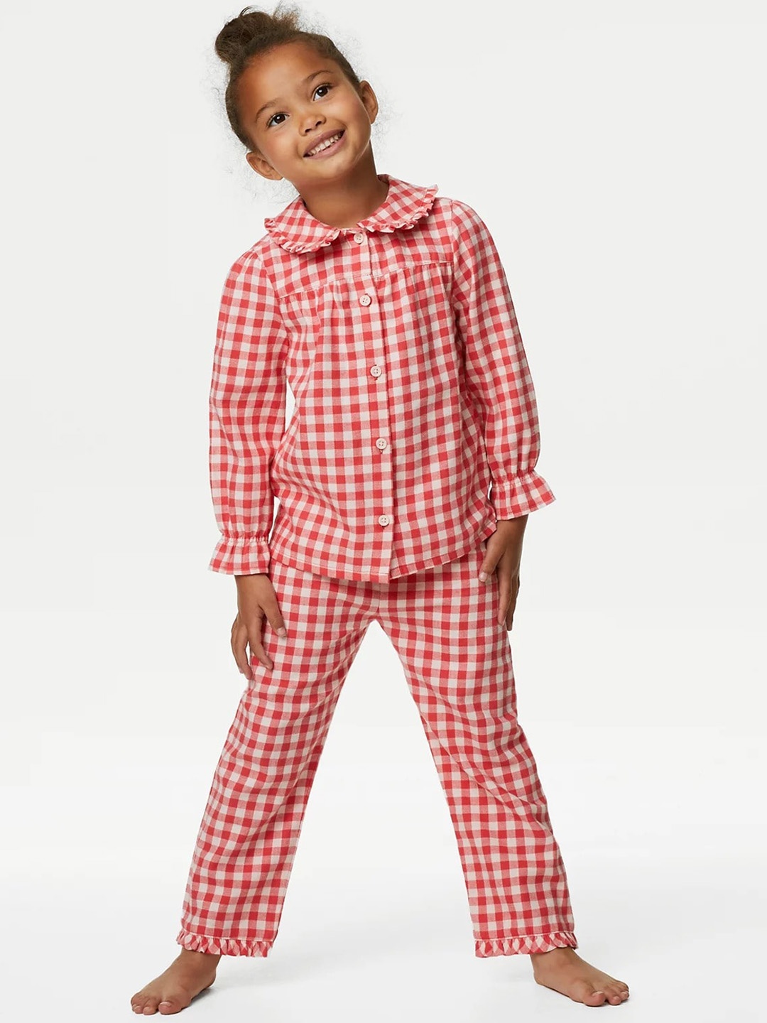 

Marks & Spencer Girls Checked Pure Cotton Night suit, Red