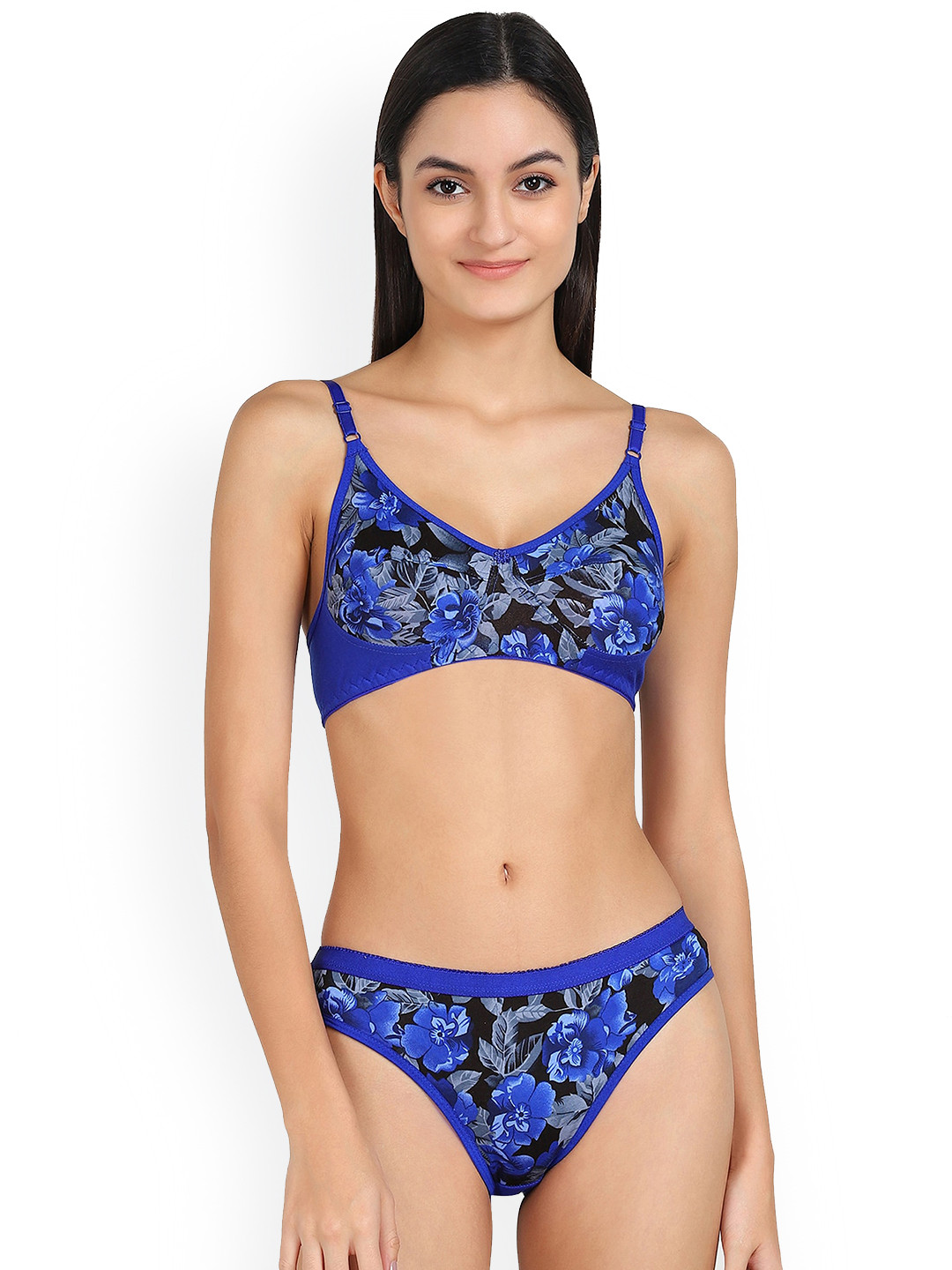 

In-Curve Printed Cotton Lingerie Set, Blue