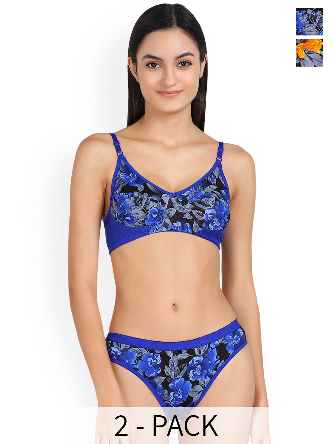 

In-Curve Pack Of 2 Printed Mid-Rise Cotton Lingerie Set, Blue