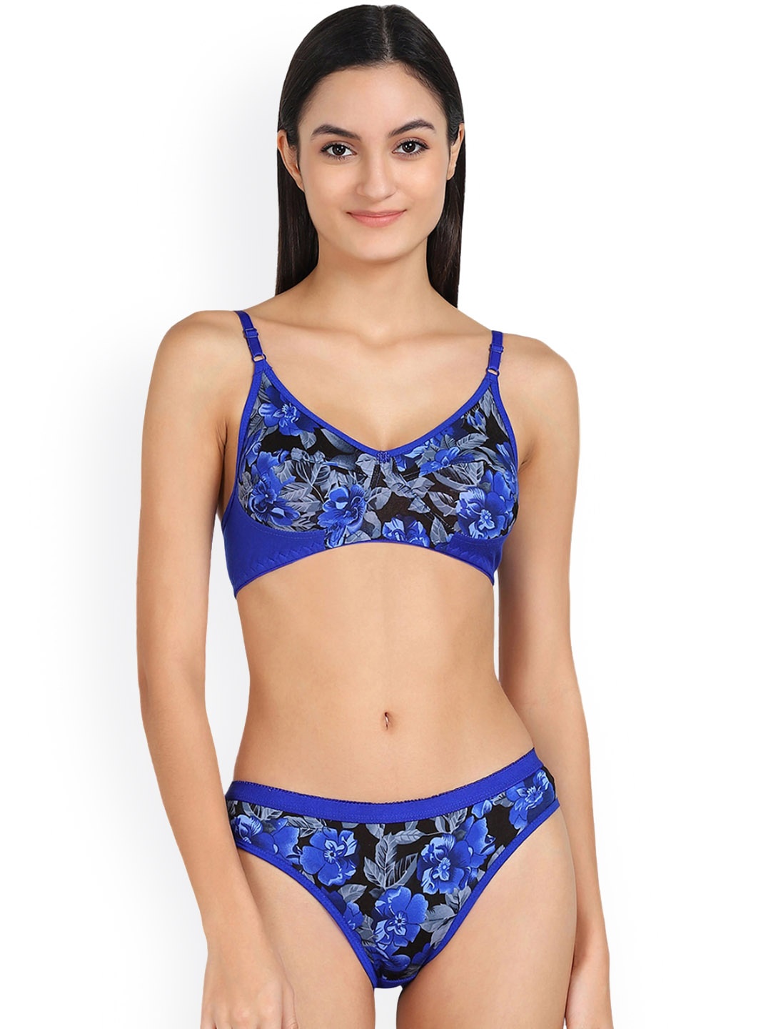 

In-Curve Printed Cotton Lingerie Set, Blue