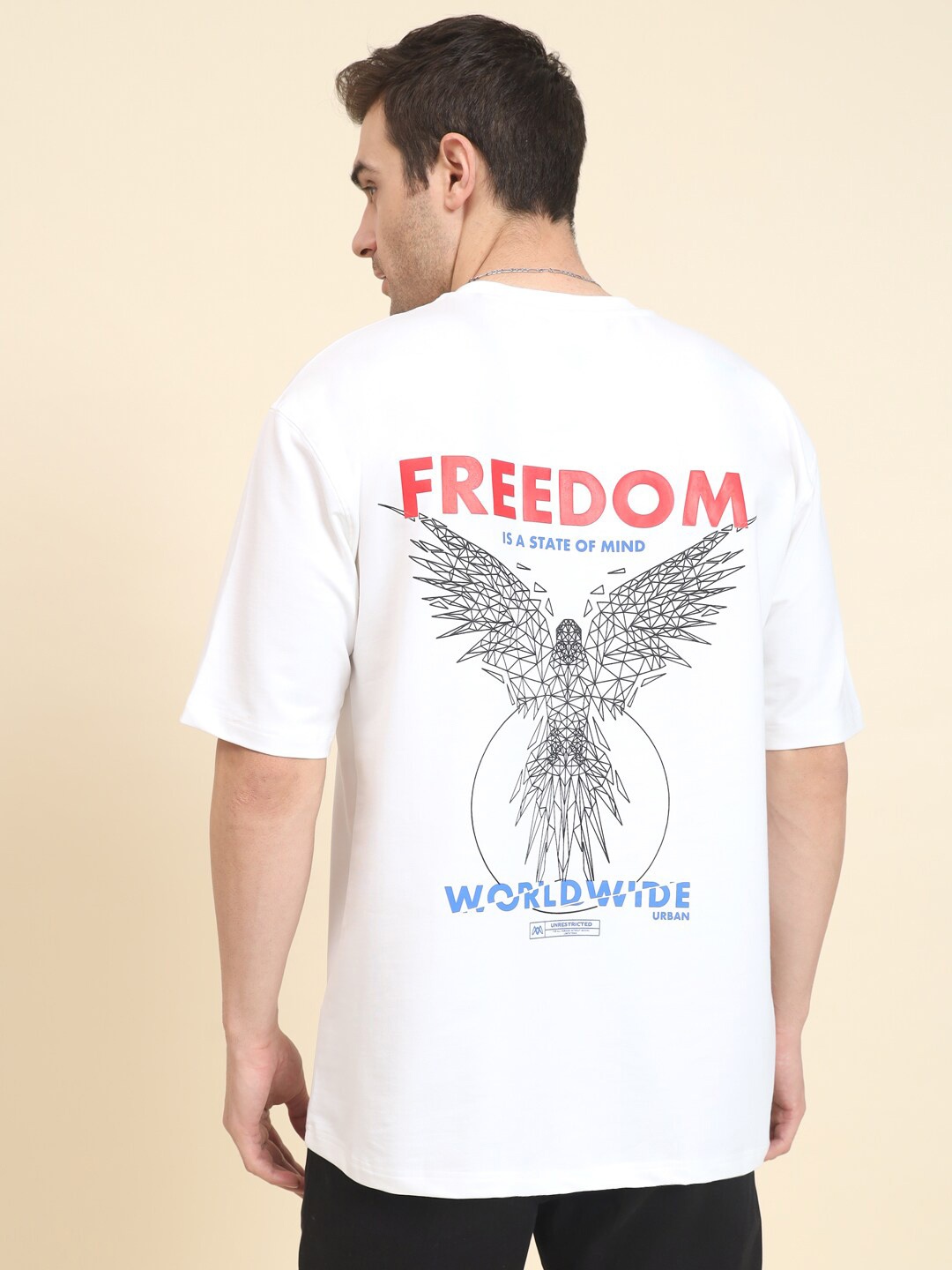 

MUWIN Graphic Printed Round Neck Short Sleeves Bio Finish Oversized T-shirt, White