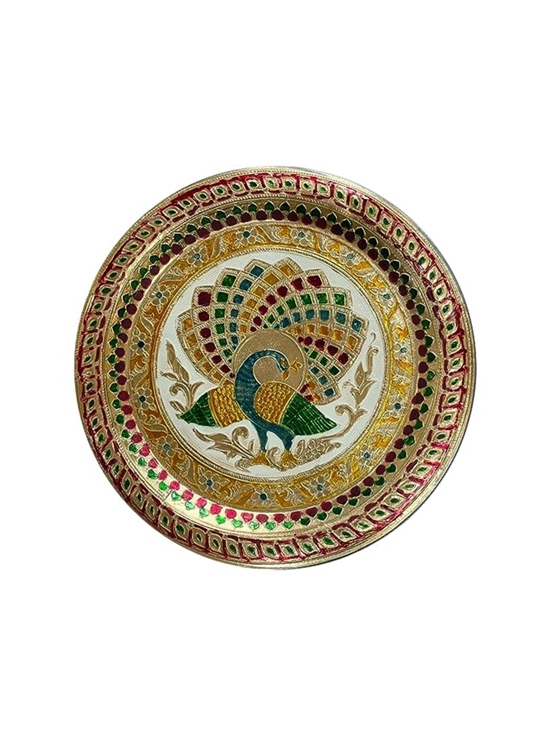 

PUFFSMART Green & Gold toned Metal Pooja Aarti thali
