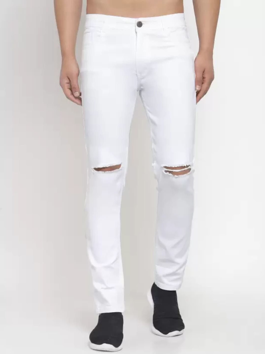 

MM-21Men Jean Mid-Rise Slash Knee Stretchable Jeans, White