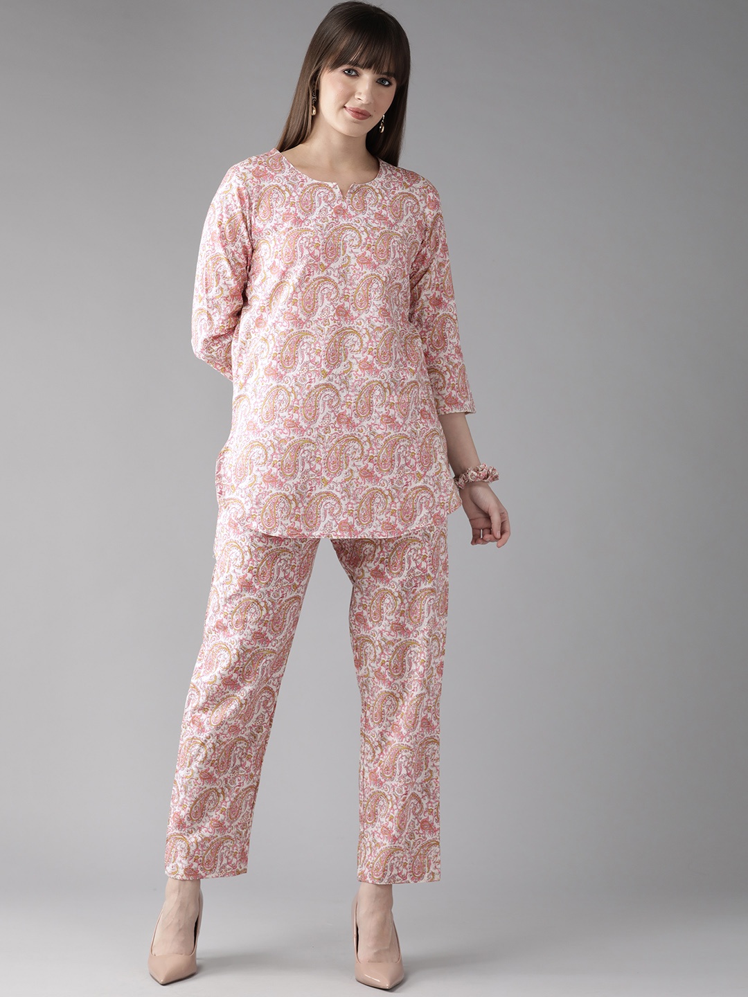 

Cayman Women Printed Pure Cotton Tunic with Trousers, Peach